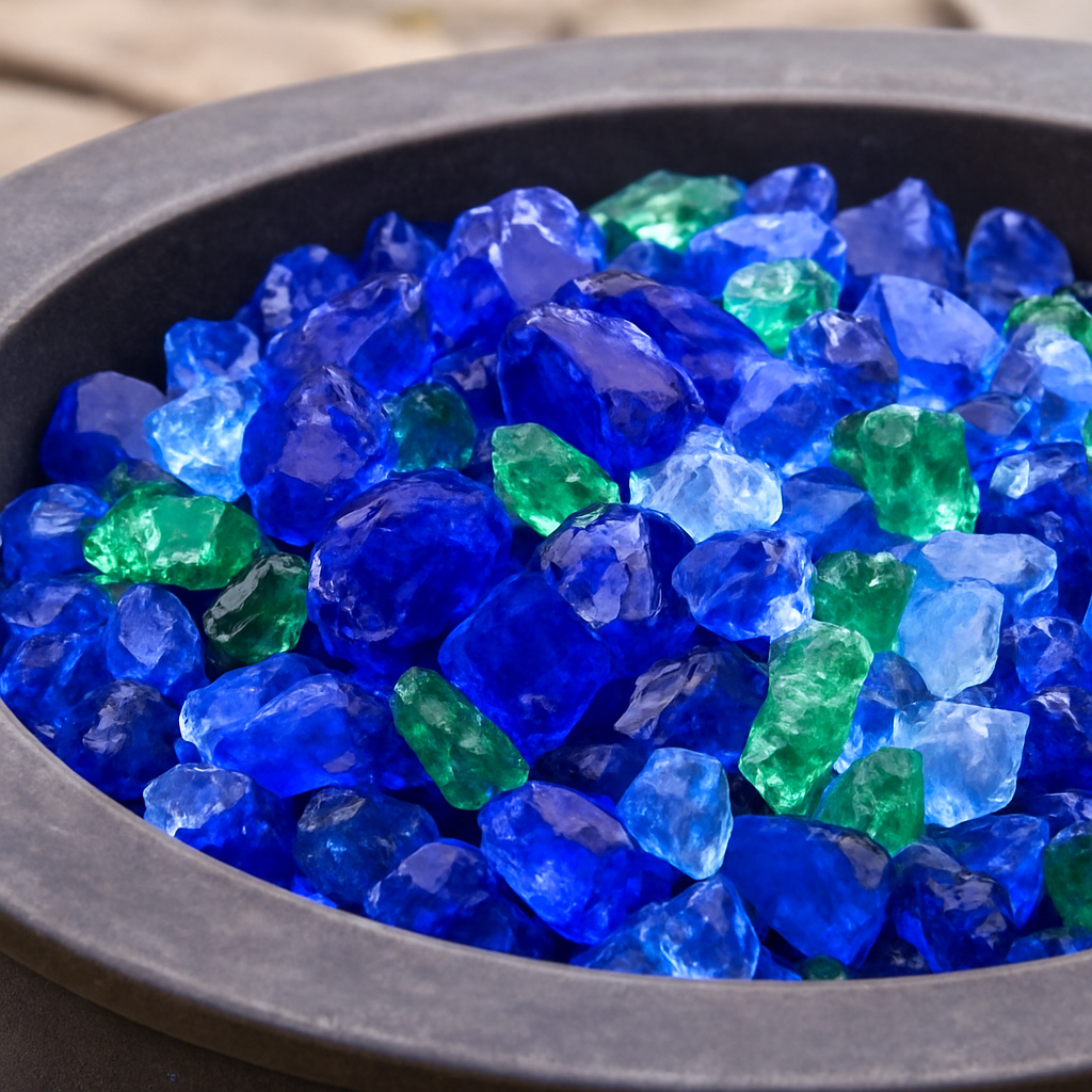 479096 Blue & Green Round Reflective Fire Pit Glass