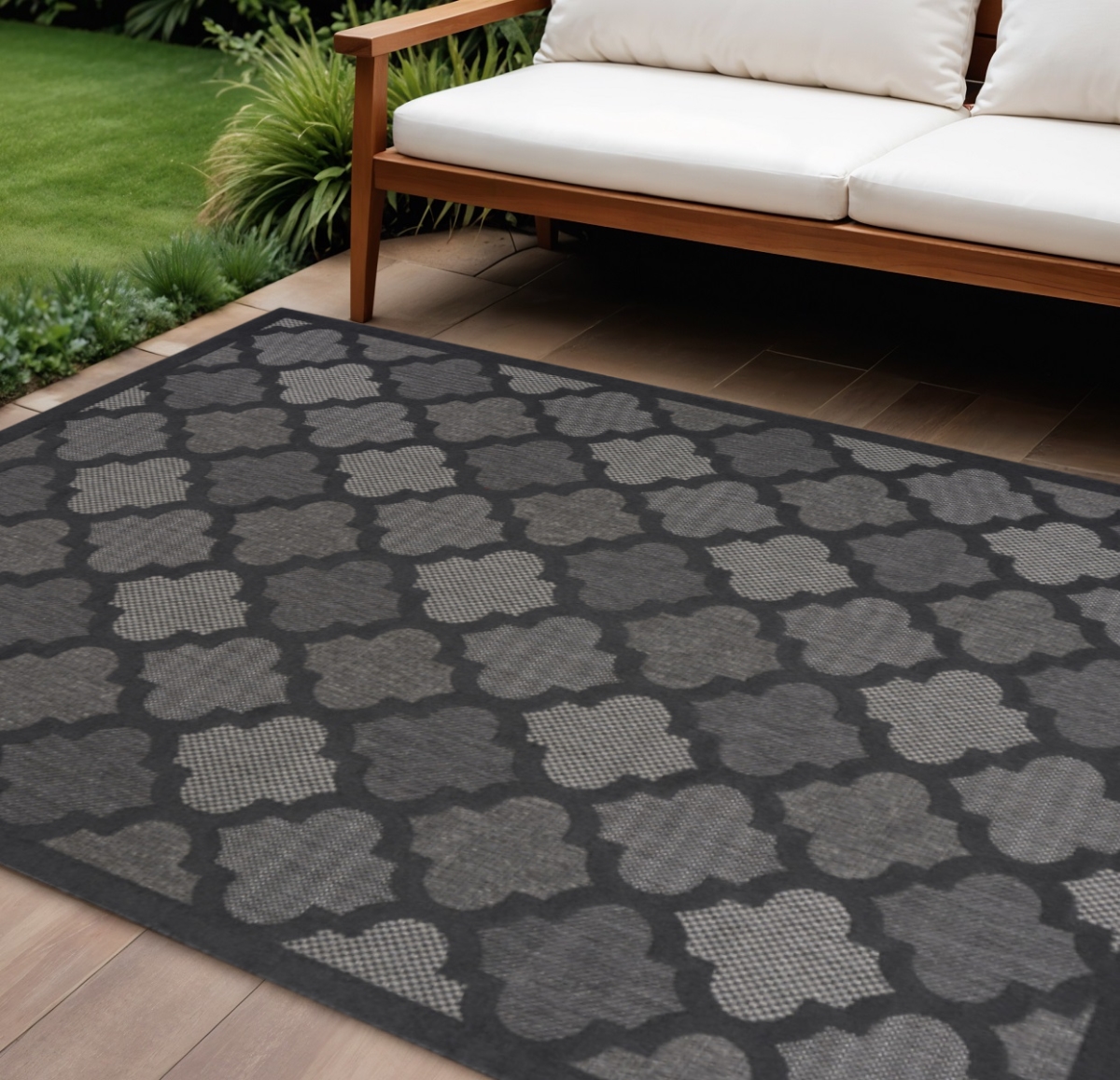 545215 12 x 15 ft. Charcoal & Black Trellis Indoor & Outdoor Rectangle Area Rug