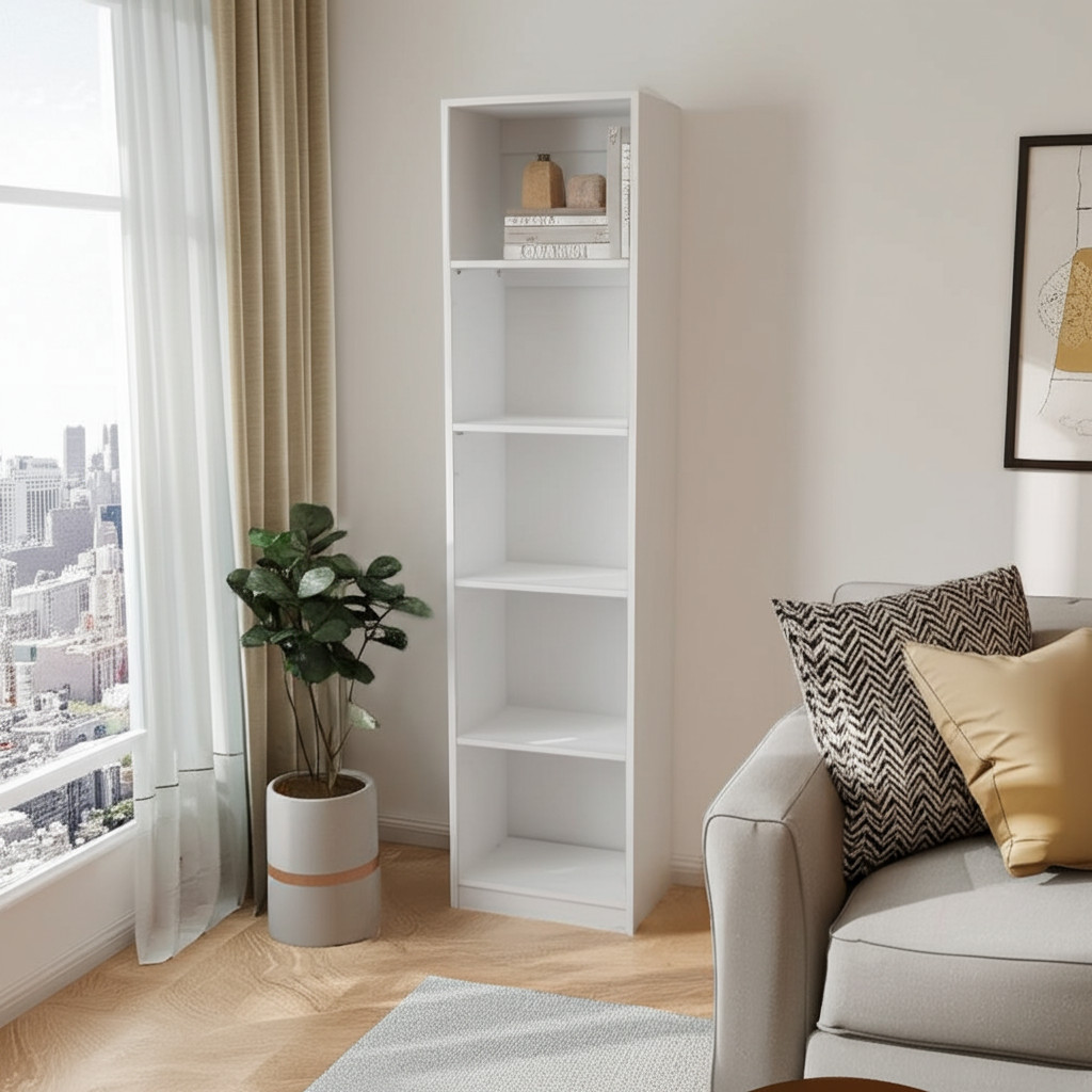 546594 71 in. White Wood Five Tier Bookcase