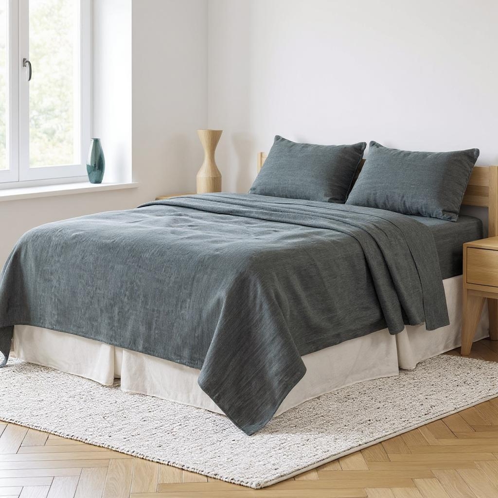 520748 Slate Gray Linen Full Double Flat Sheet