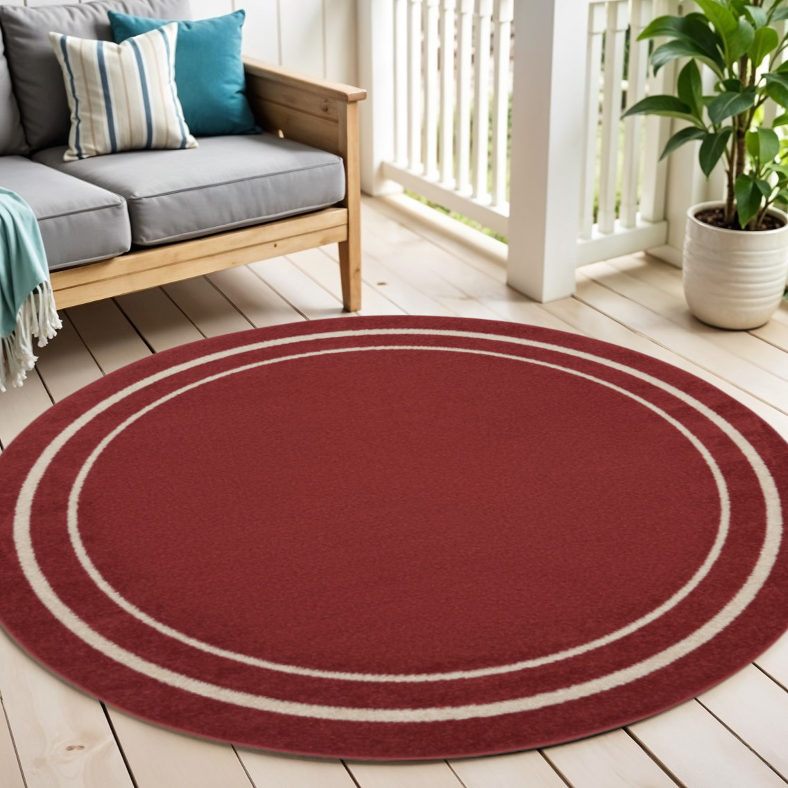 545947 6 ft. Red & Ivory Round Indoor & Outdoor Area Rug