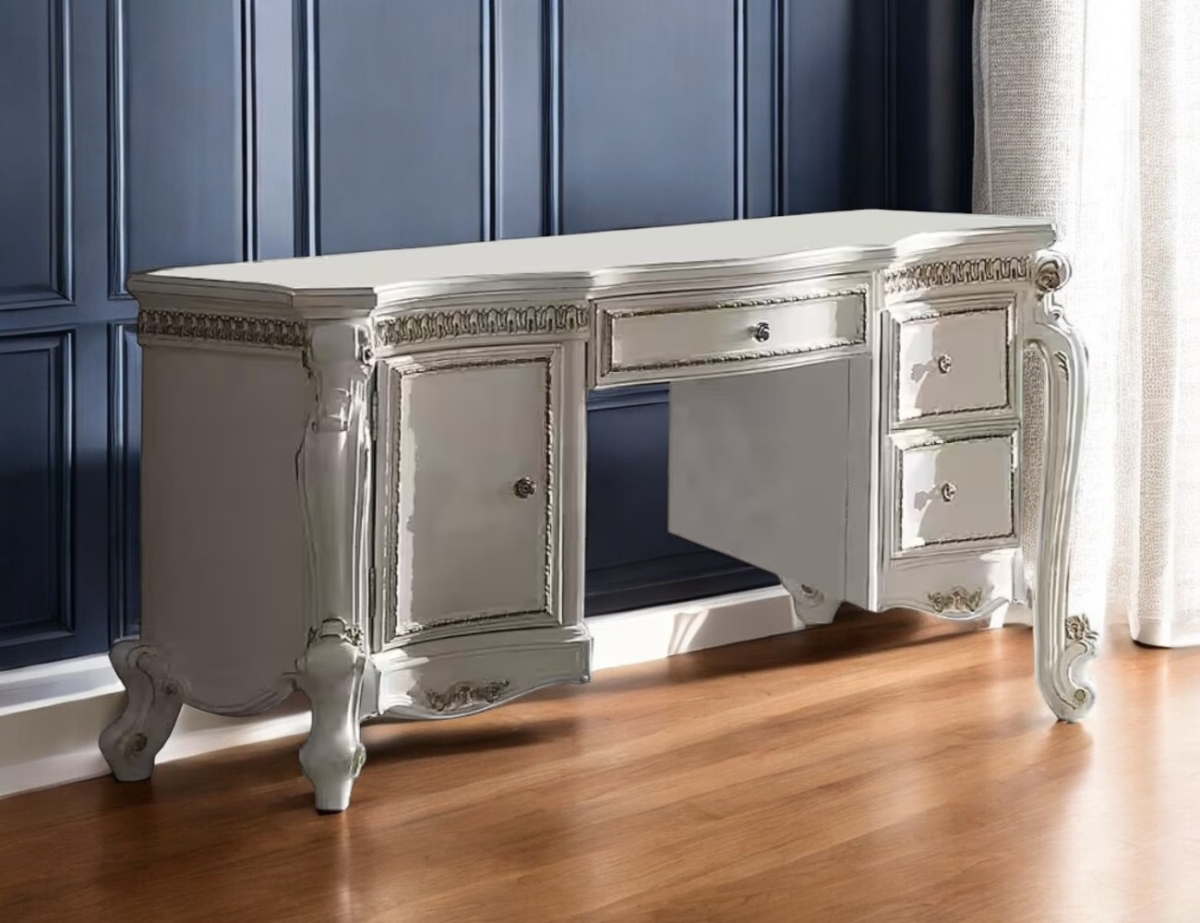 491378 62 in. Pearl Wood Vanity Table with Three Drawers