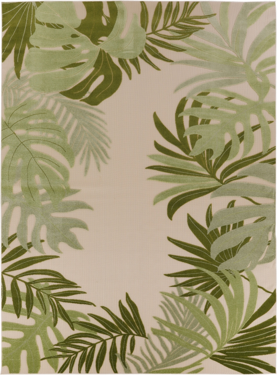 548132 12 x 15 ft. Ivory & Green Palm Leaf Indoor & Outdoor Rectangle Area Rug