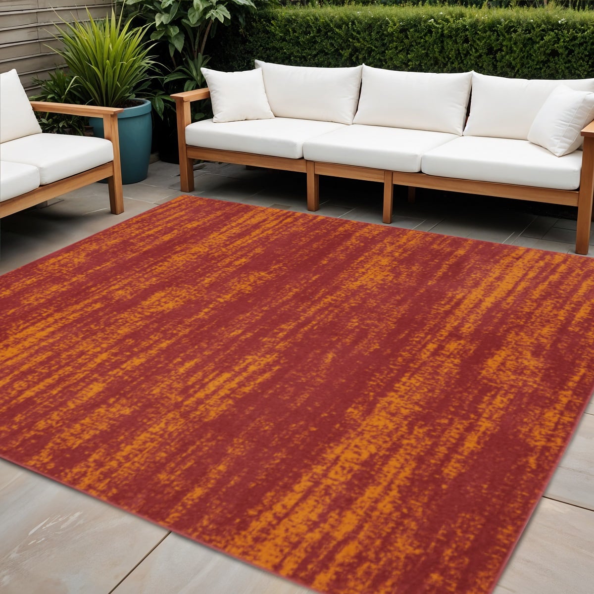 545982 5 ft. Red & Orange Square Abstract Indoor & Outdoor Area Rug