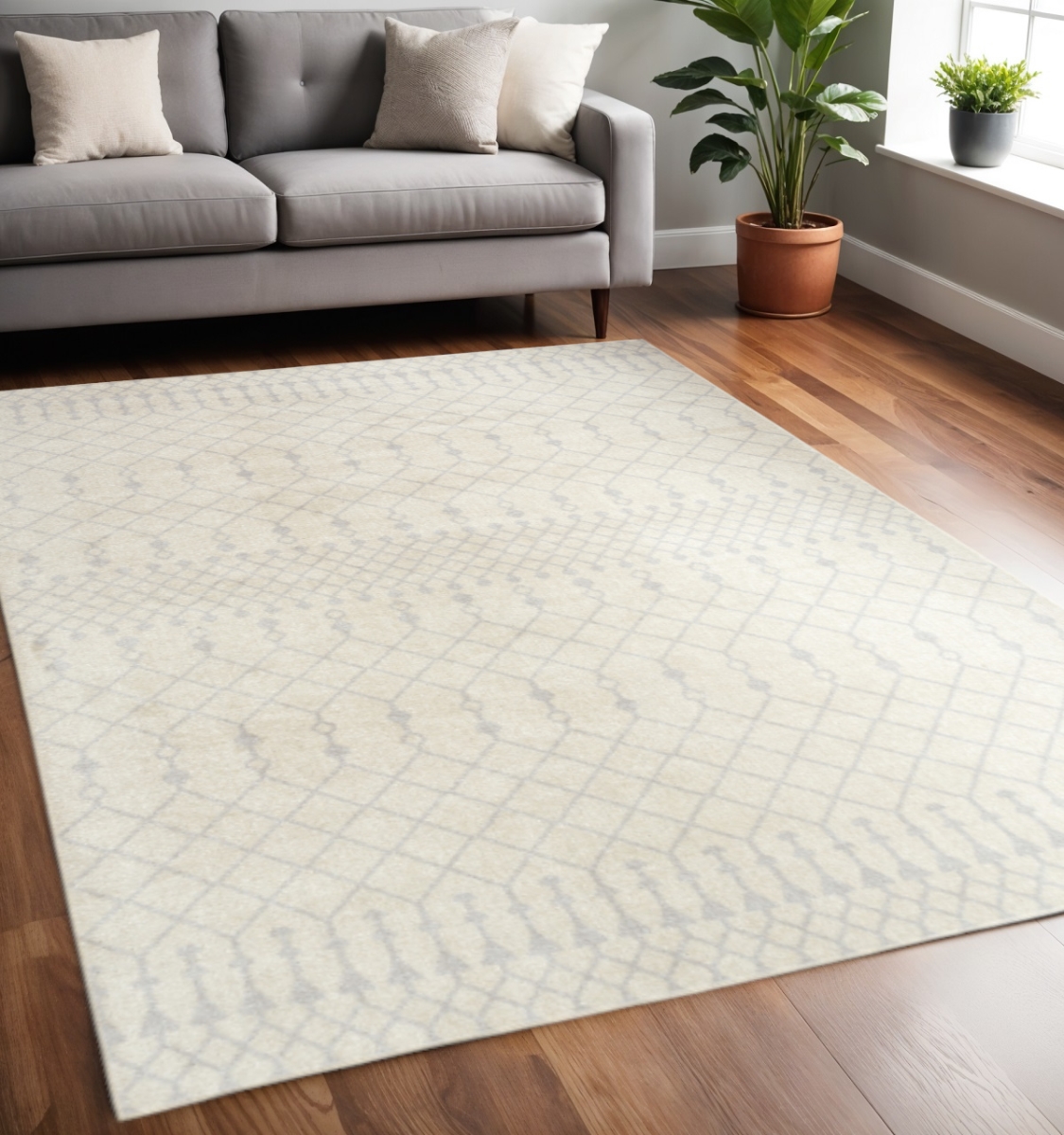 532897 5 x 7 ft. Gray & Ivory Moroccan Washable Rectangle Area Rug