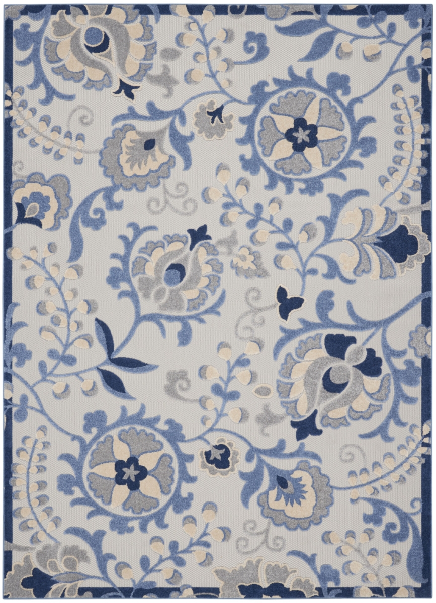 546688 7 x 10 ft. Floral Indoor Outdoor Rectangle Area Rug, Blue Gray & Navy Blue