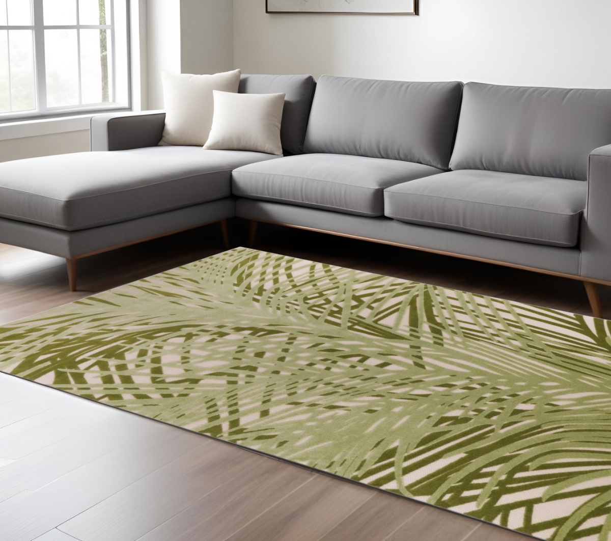 548131 12 x 15 ft. Ivory & Green Palm Leaf Indoor & Outdoor Rectangle Area Rug