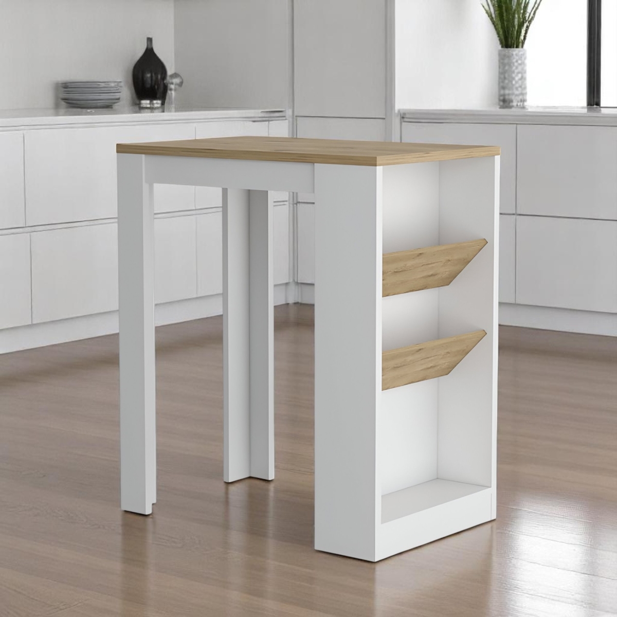 526159 36 in. Natural & White Wood Kitchen Island with Storage