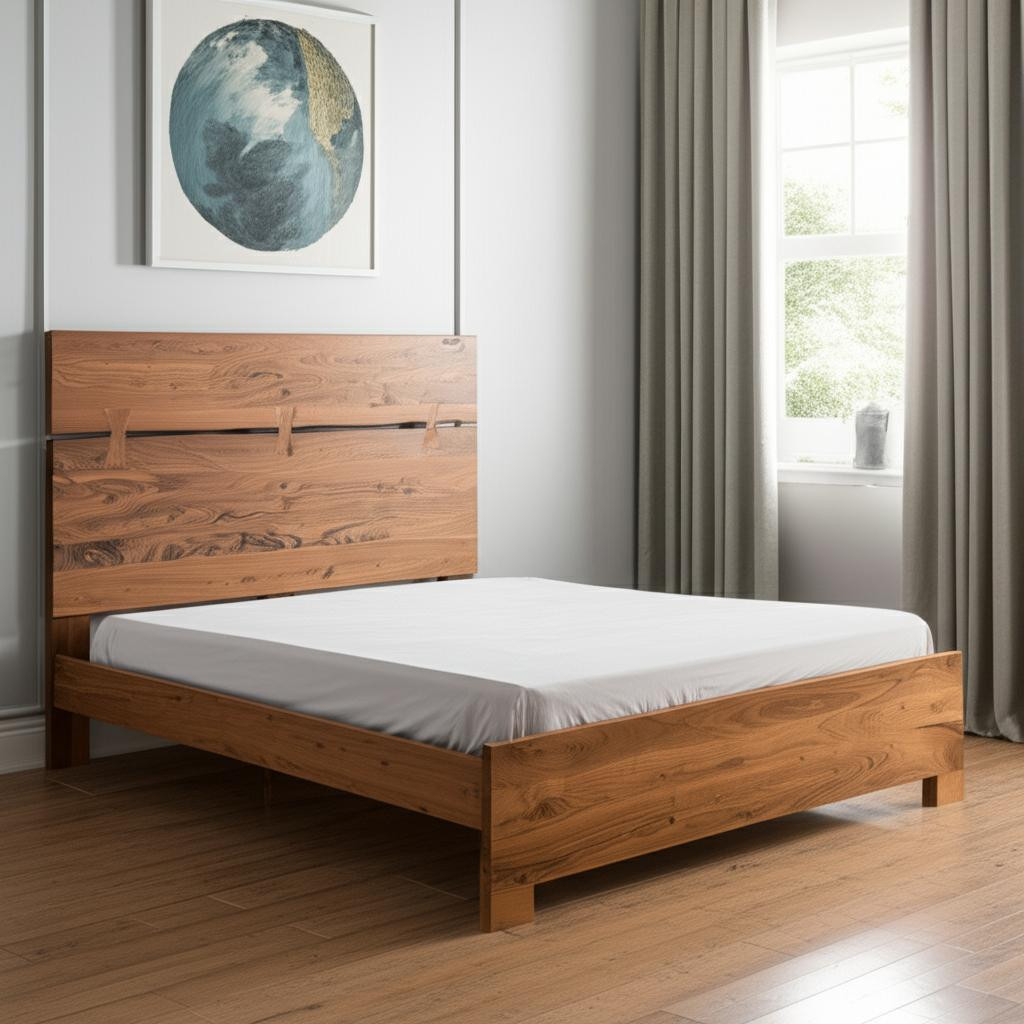 604632 Brown Live Edge Bow Joint Solid Wood Queen Bed Frame