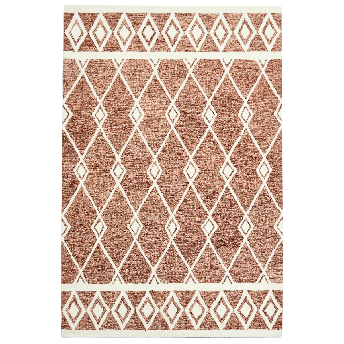 570436 5 x 8 ft. Wool Argyle Hand Hooked Rectangle Area Rug, Rust & Ivory