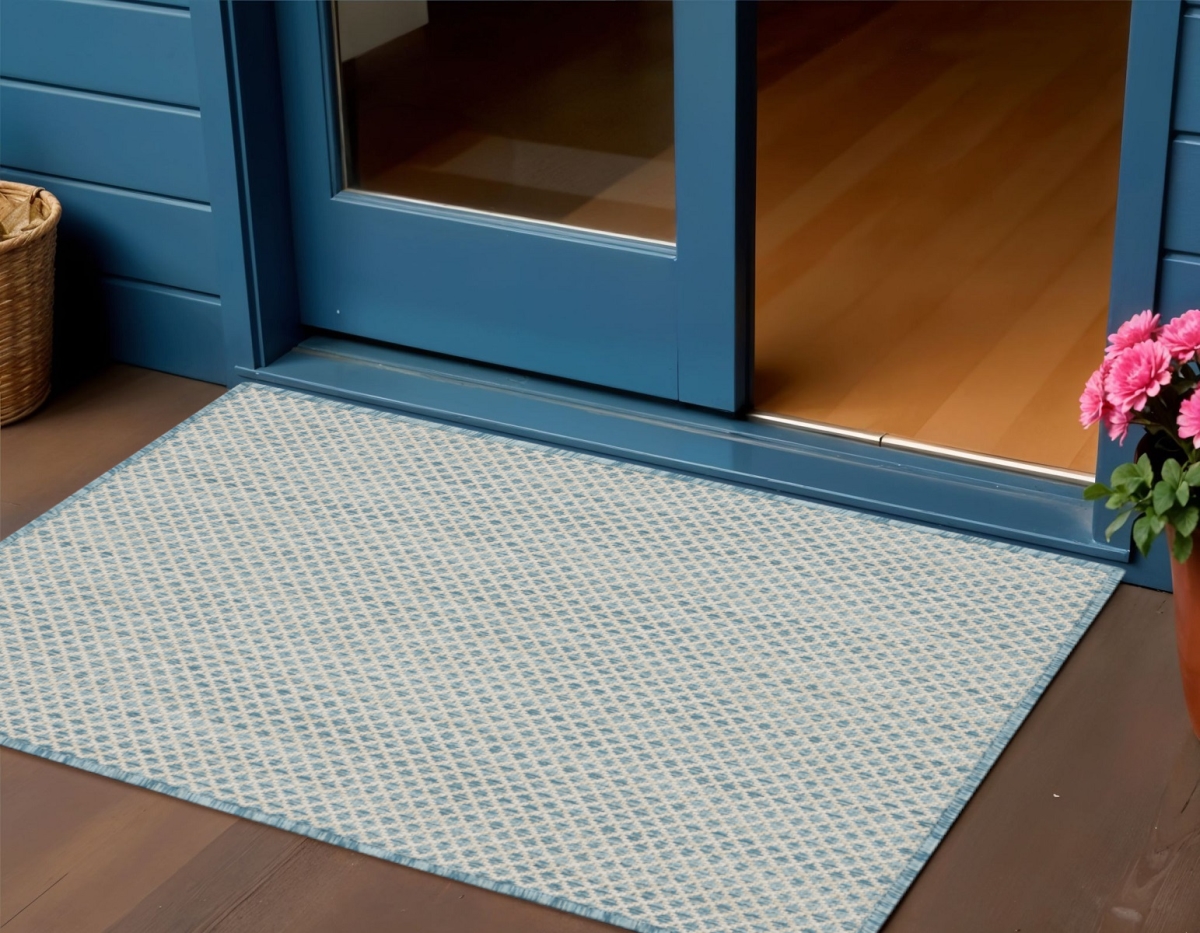 573876 2 x 3 ft. Aqua & Ivory Geometric Indoor & Outdoor Rectangle Area Rug