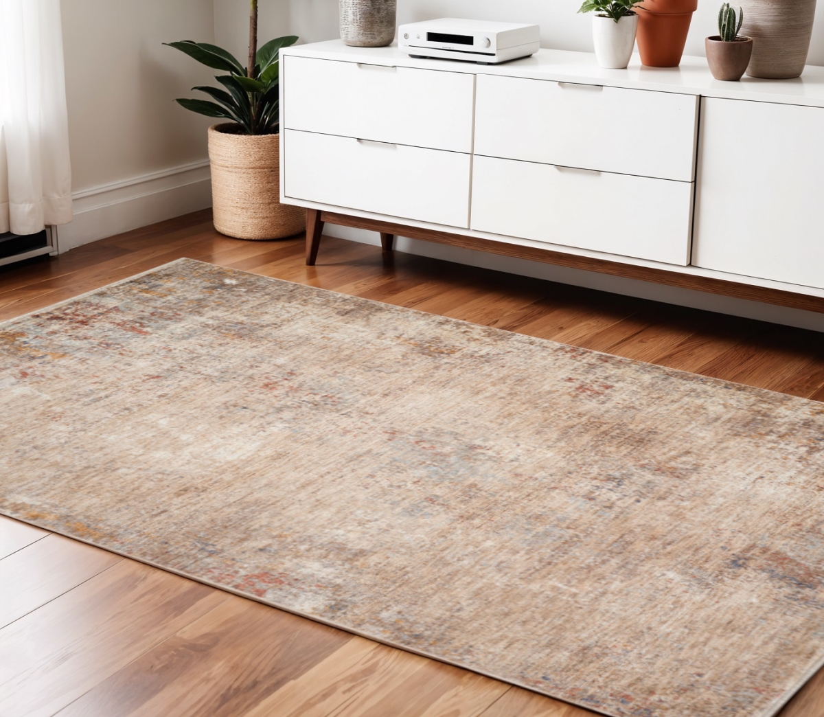 570976 4 x 6 ft. Beige & Brown Abstract Rectangle Area Rug with Fringe