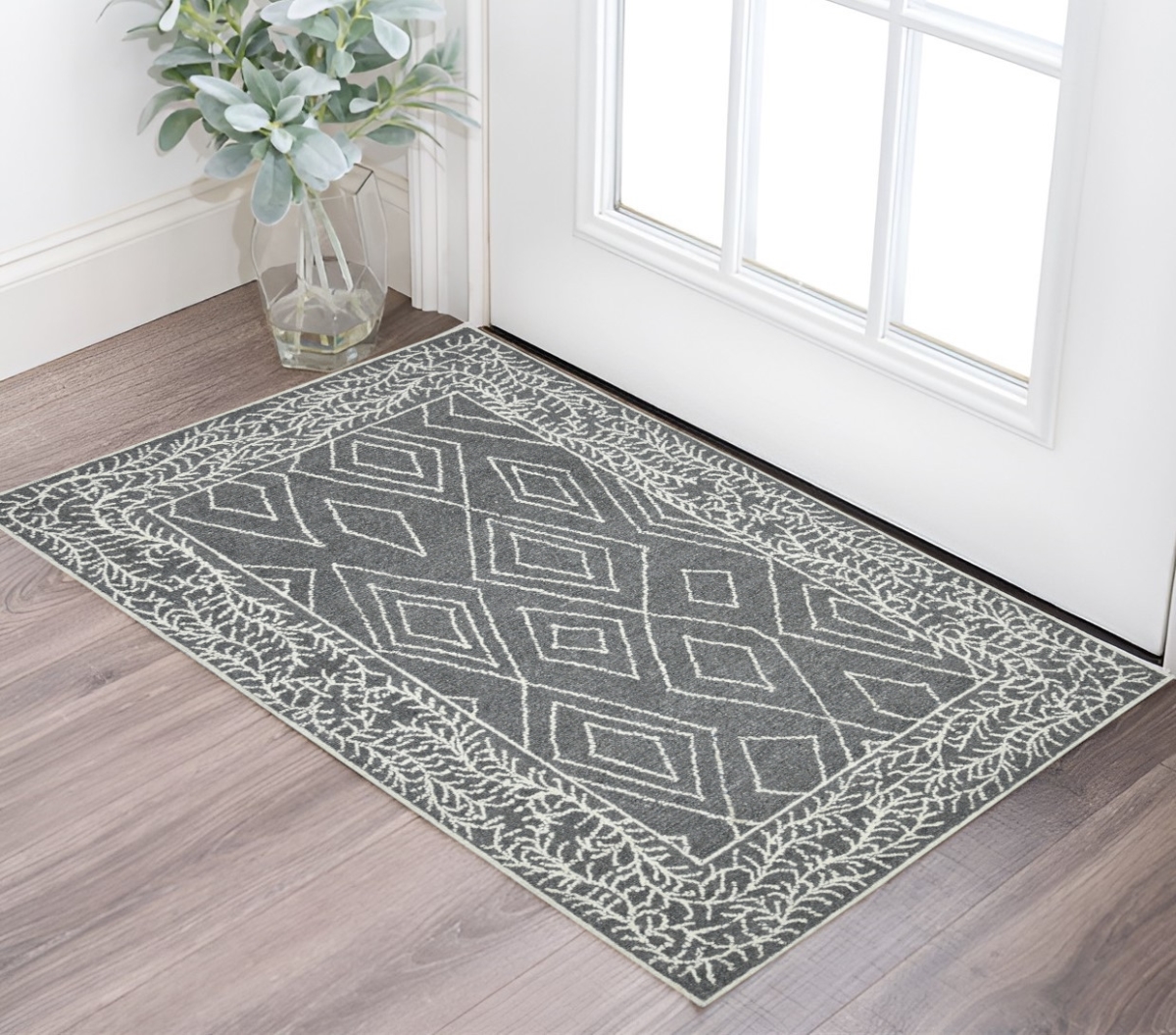 570323 2 x 3 ft. Gray & Ivory Wool Geometric Hand Hooked Rectangle Area Rug