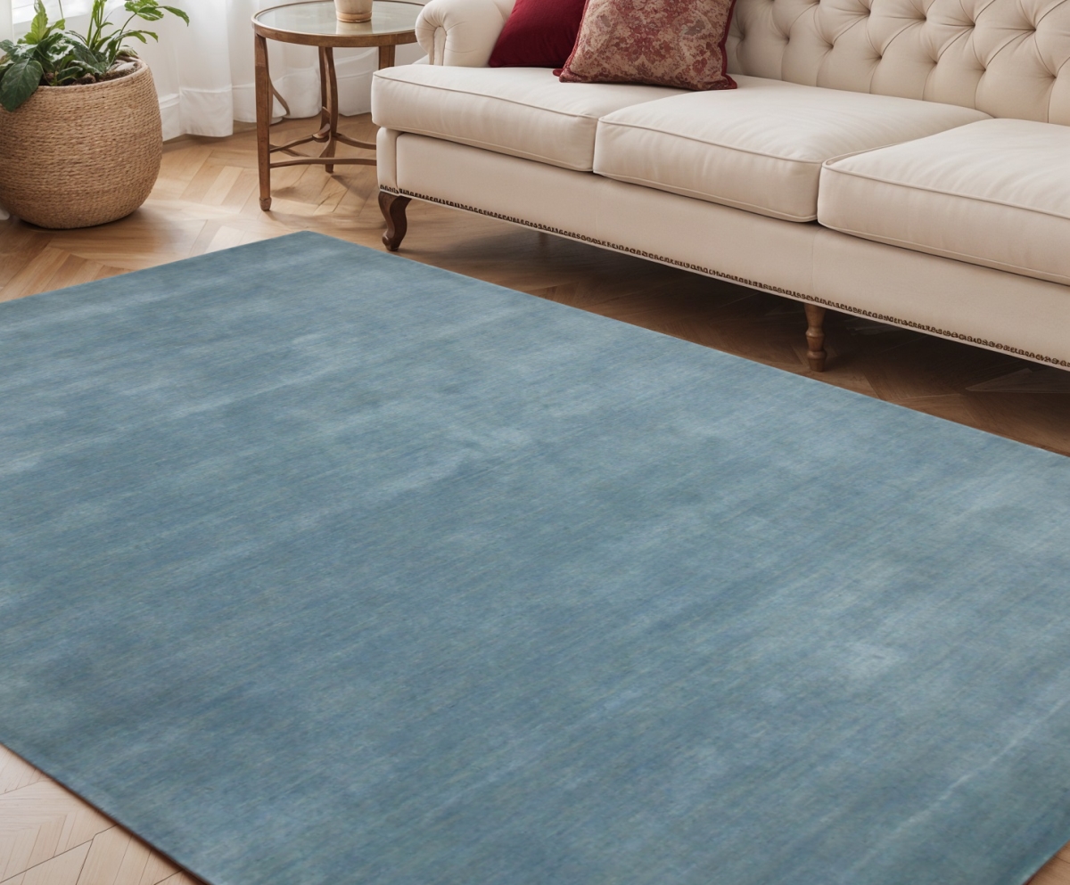 570656 5 x 8 ft. Light Blue Wool Hand Woven Rectangle Area Rug