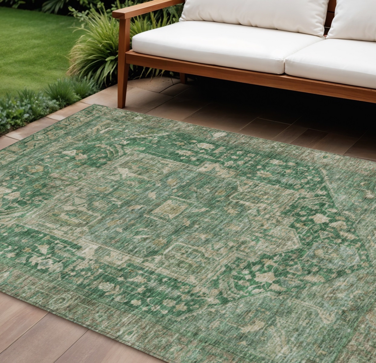 608019 8 x 10 ft. Emerald Medallion Washable Indoor & Outdoor Rectangle Area Rug