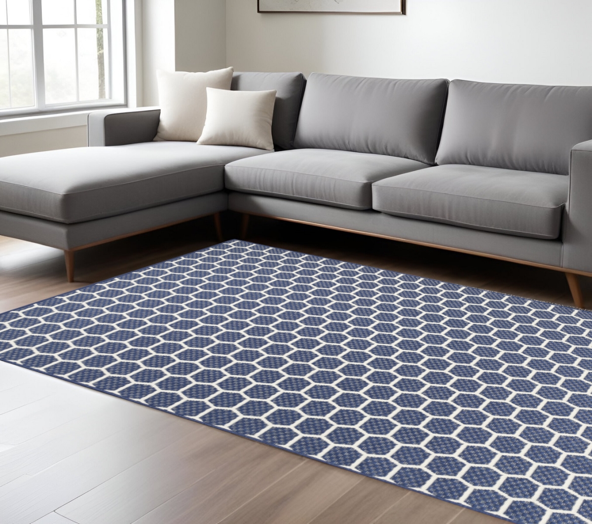 554837 6 x 9 ft. Navy Blue & Ivory Geometric Indoor & Outdoor Rectangle Area Rug