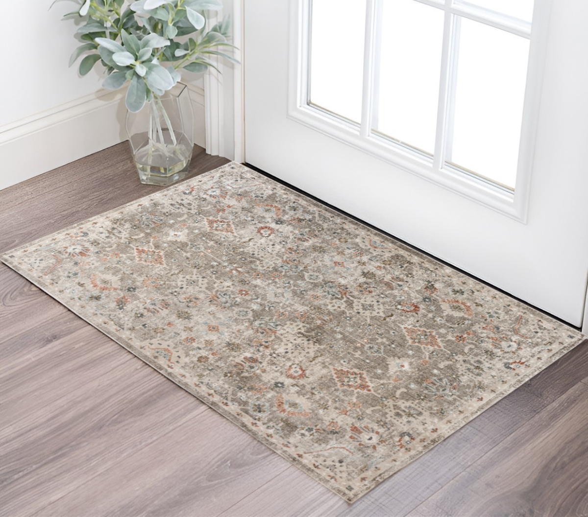 570857 3 x 5 ft. Gray Ivory & Brown Medallion Rectangle Area Rug
