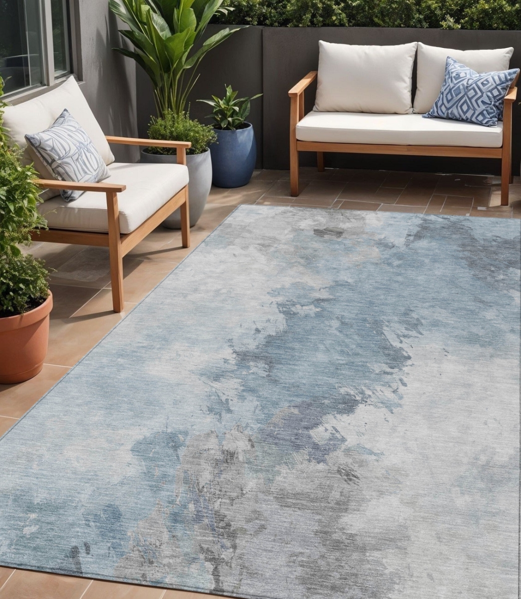 617420 5 x 8 ft. Sky Blue Gray & Ivory Abstract Washable Indoor & Outdoor Rectangle Area Rug
