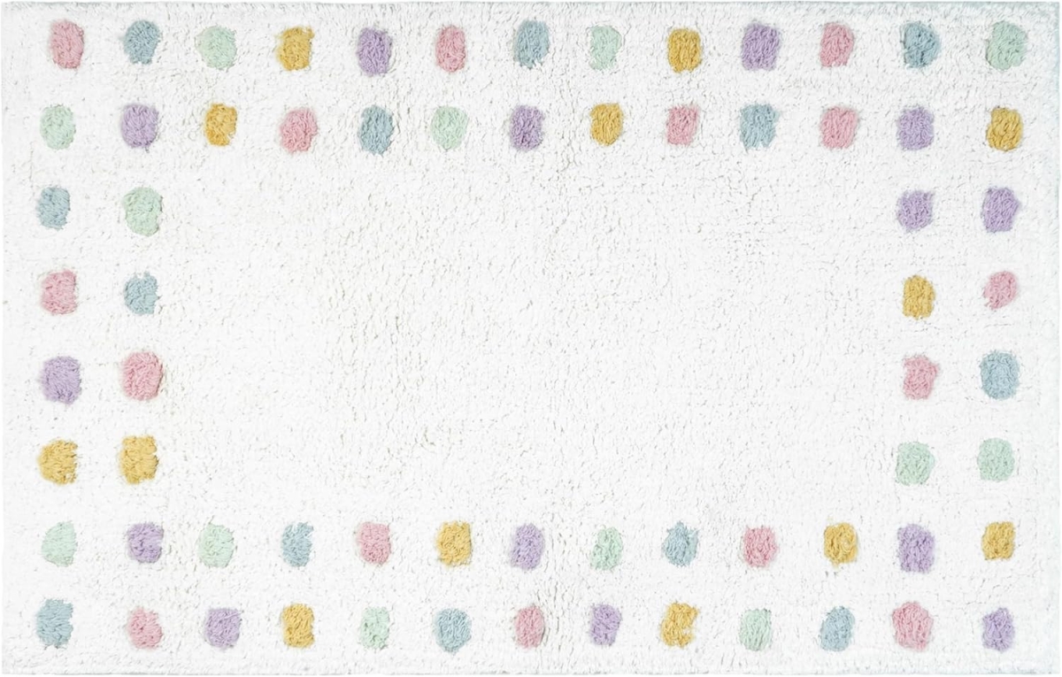 634899 32 in. White Purple & Pink Cotton Polka Dots Bath Rug