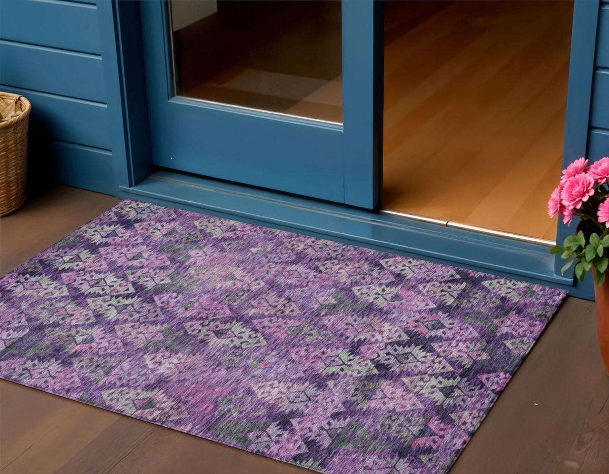 615776 3 x 5 ft. Eggplant Plum & Lavender Aztec Washable Indoor & Outdoor Rectangle Area Rug