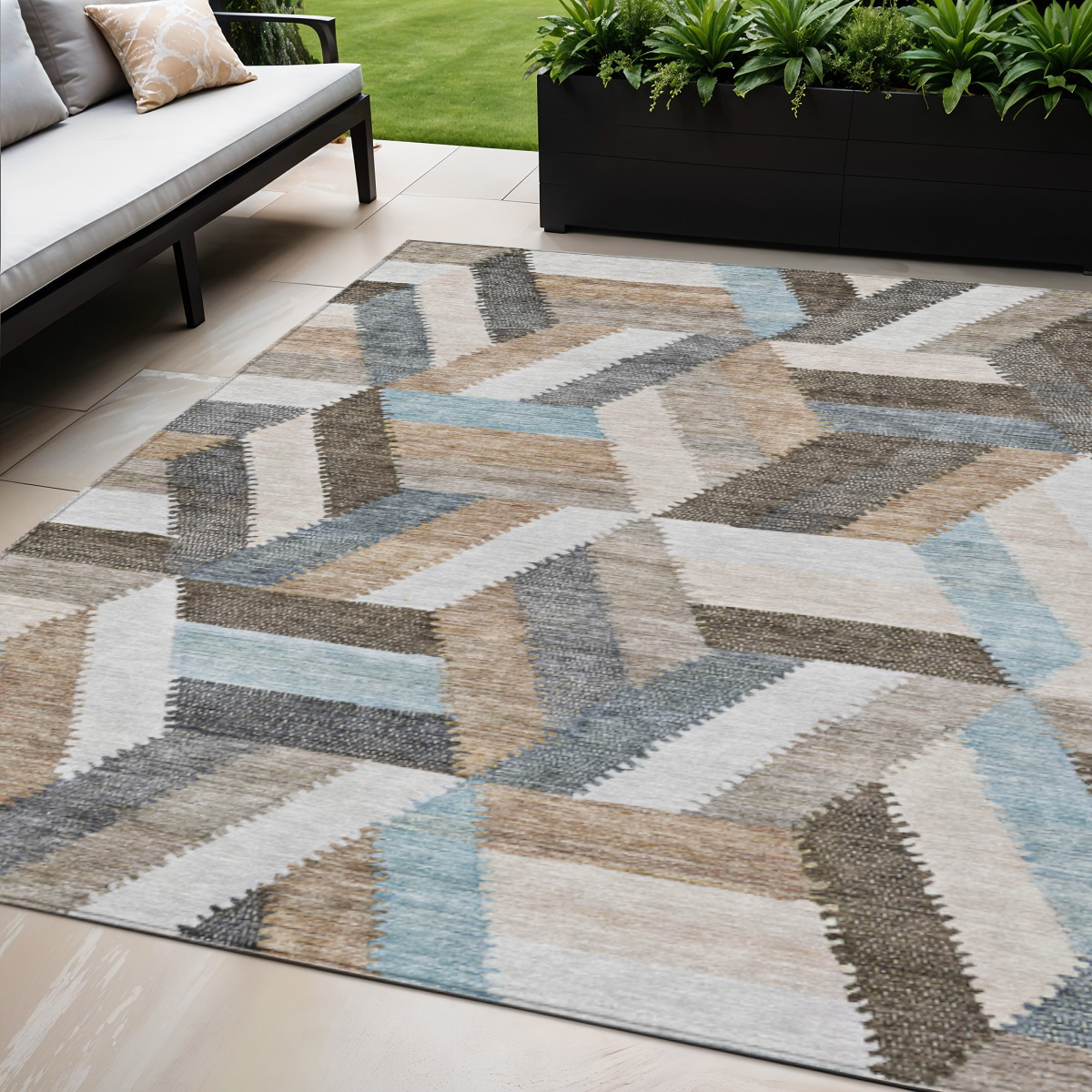 608041 5 x 8 ft. Brown Geometric Washable Indoor & Outdoor Rectangle Area Rug