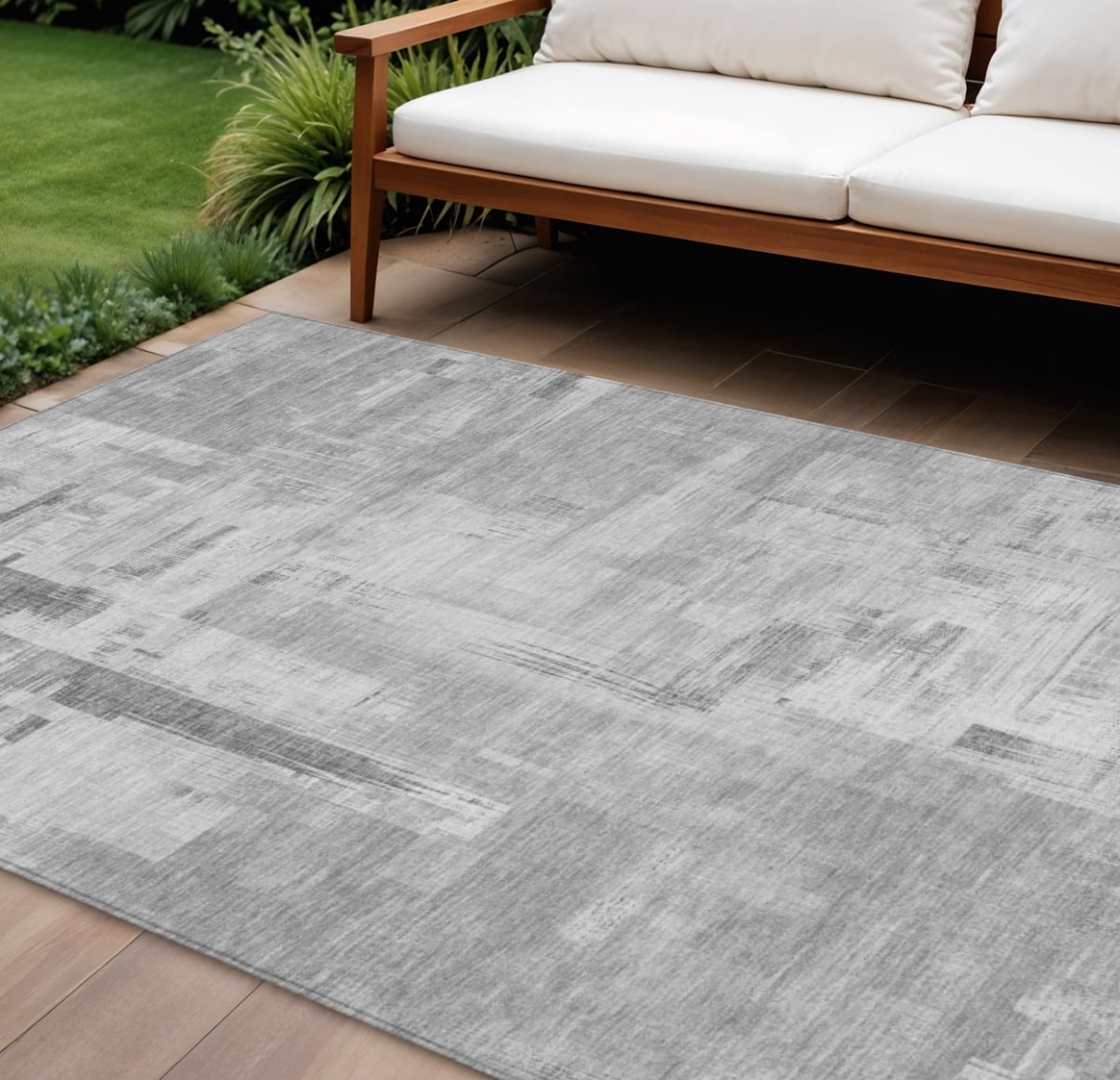 609199 8 x 10 ft. Gray & Off White Abstract Washable Indoor & Outdoor Rectangle Area Rug