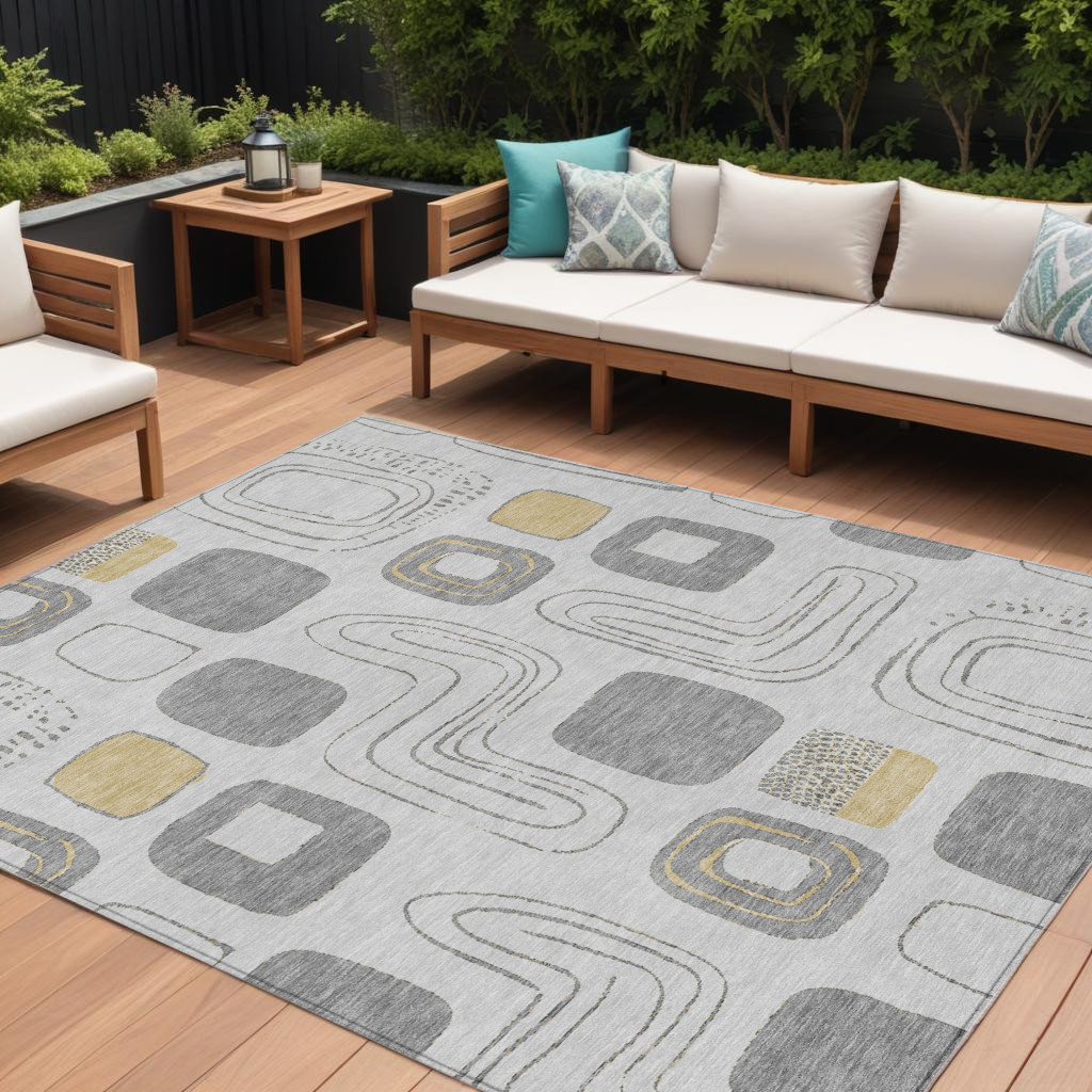 616811 8 x 10 ft. Gray Silver & Gold Geometric Washable Indoor & Outdoor Rectangle Area Rug