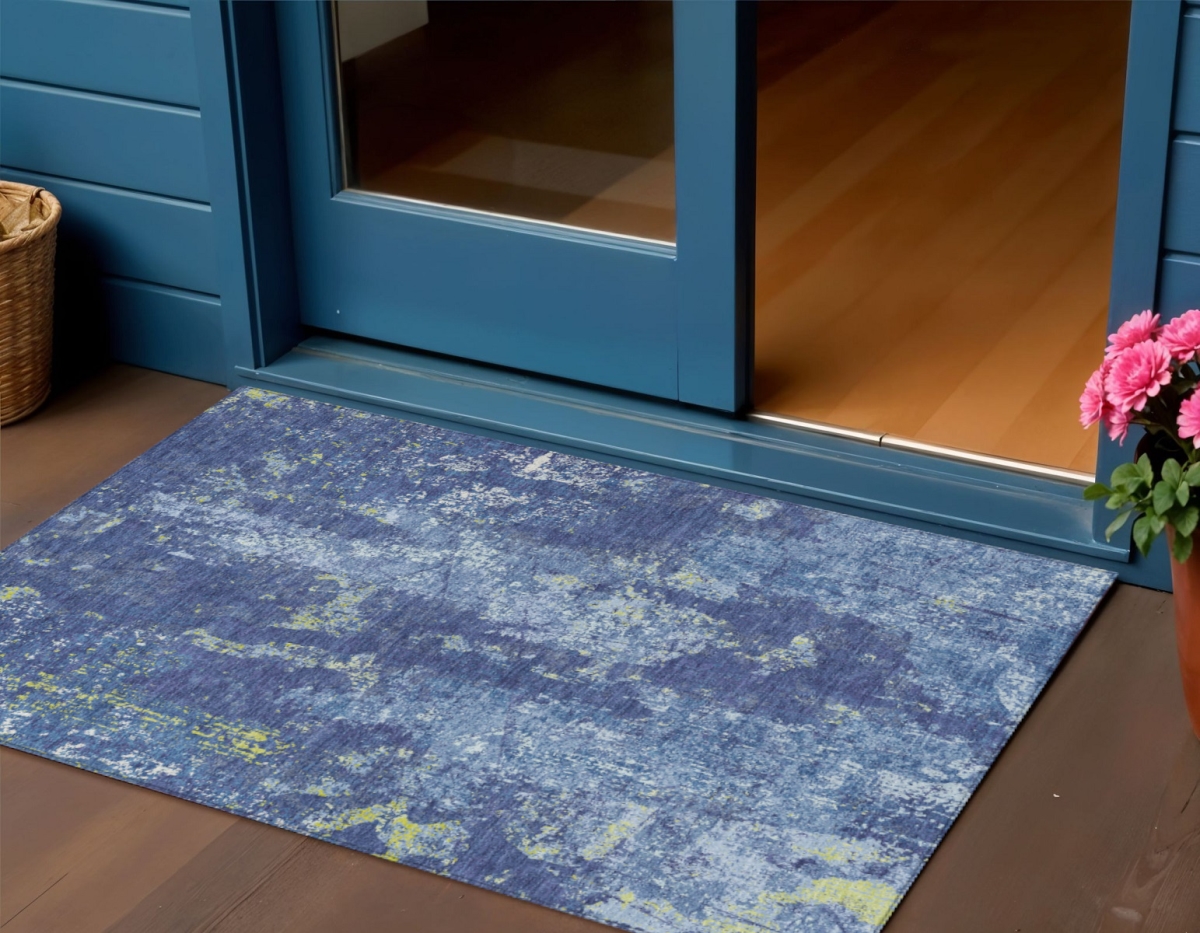 610408 3 x 5 ft. Navy Blue & Denim Blue Abstract Washable Indoor & Outdoor Rectangle Area Rug