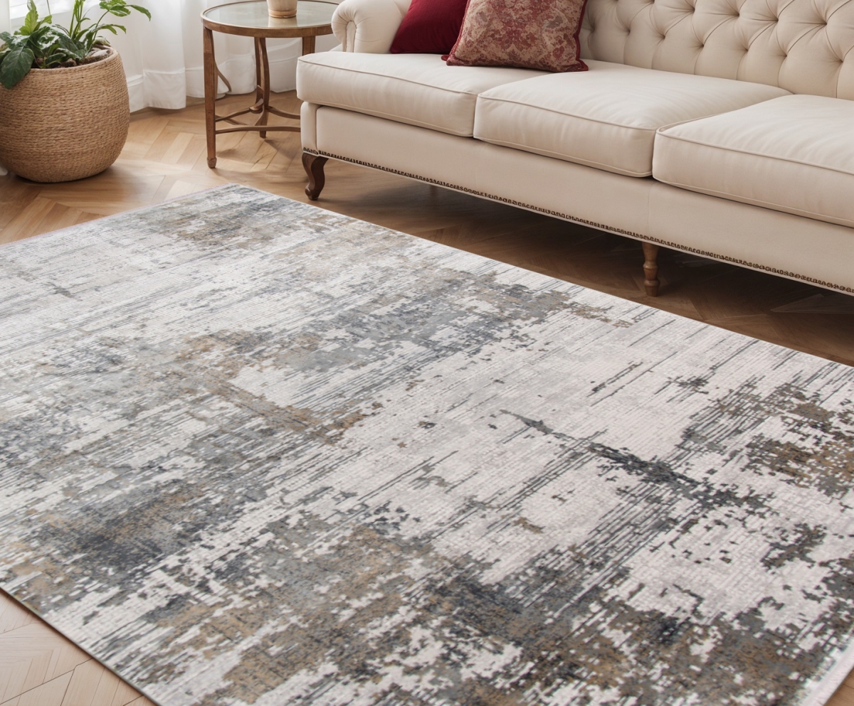 570291 5 x 8 ft. Ivory Gray & Brown Abstract Rectangle Area Rug with Fringe