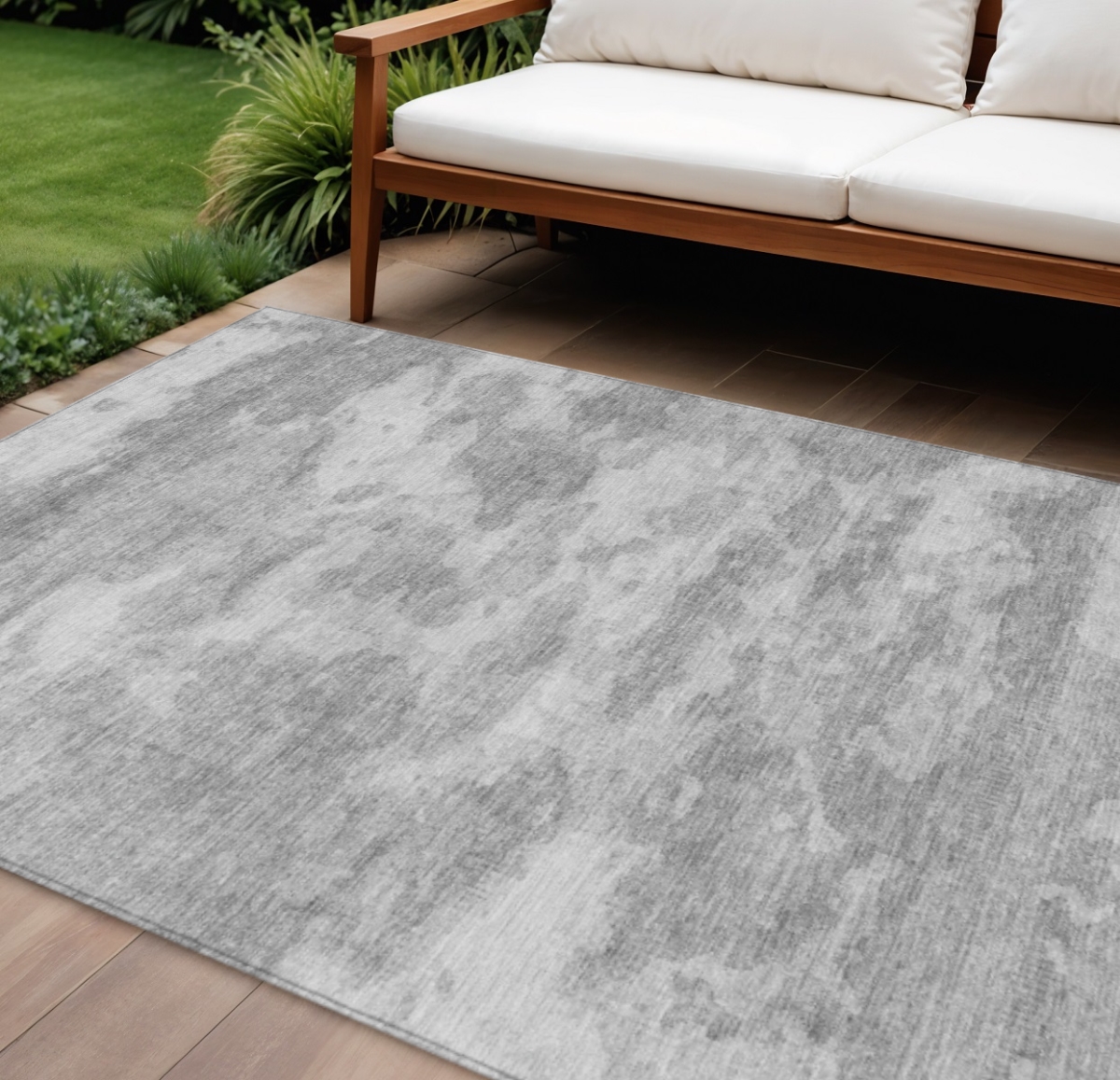 610448 9 x 12 ft. Silver & Gray Abstract Washable Indoor & Outdoor Rectangle Area Rug
