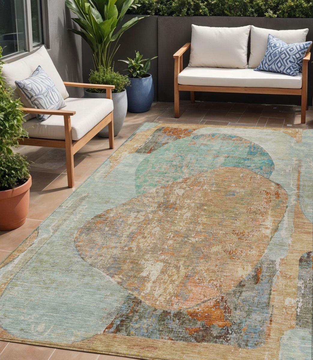 615717 5 x 8 ft. Teal Blue & Copper Abstract Washable Indoor & Outdoor Rectangle Area Rug
