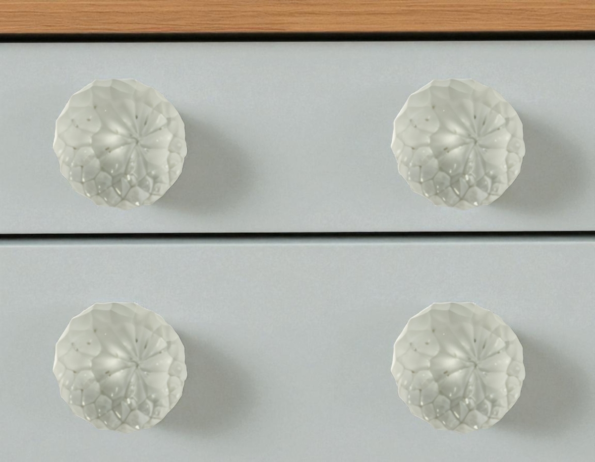 635791 White Frosted Glass Faceted Globe Drawer Pull Knobs - Set of 6