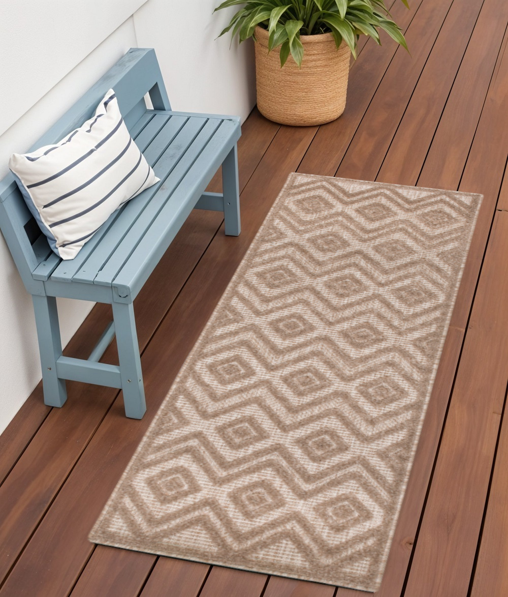 556297 6 ft. Natural & Ivory Geometric Indoor & Outdoor Rectangle Area Rug