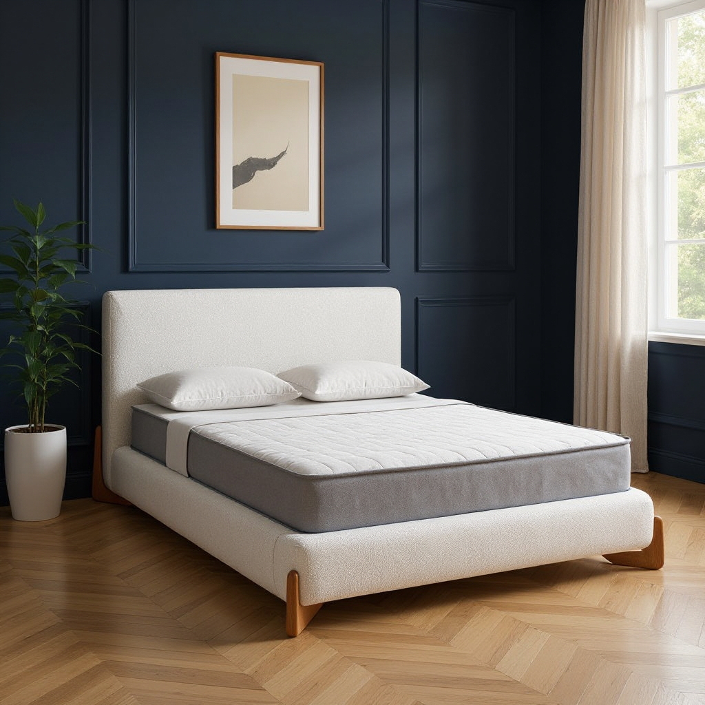 583191 Ivory Solid Wood & Boucle King Bed Frame