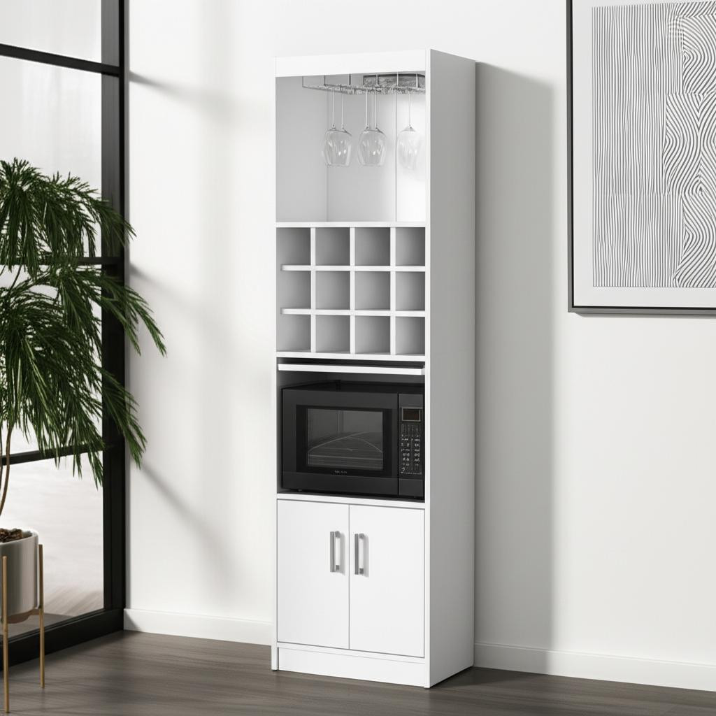 558541 71 in. White Wood Bar Cabinet with Two Doors