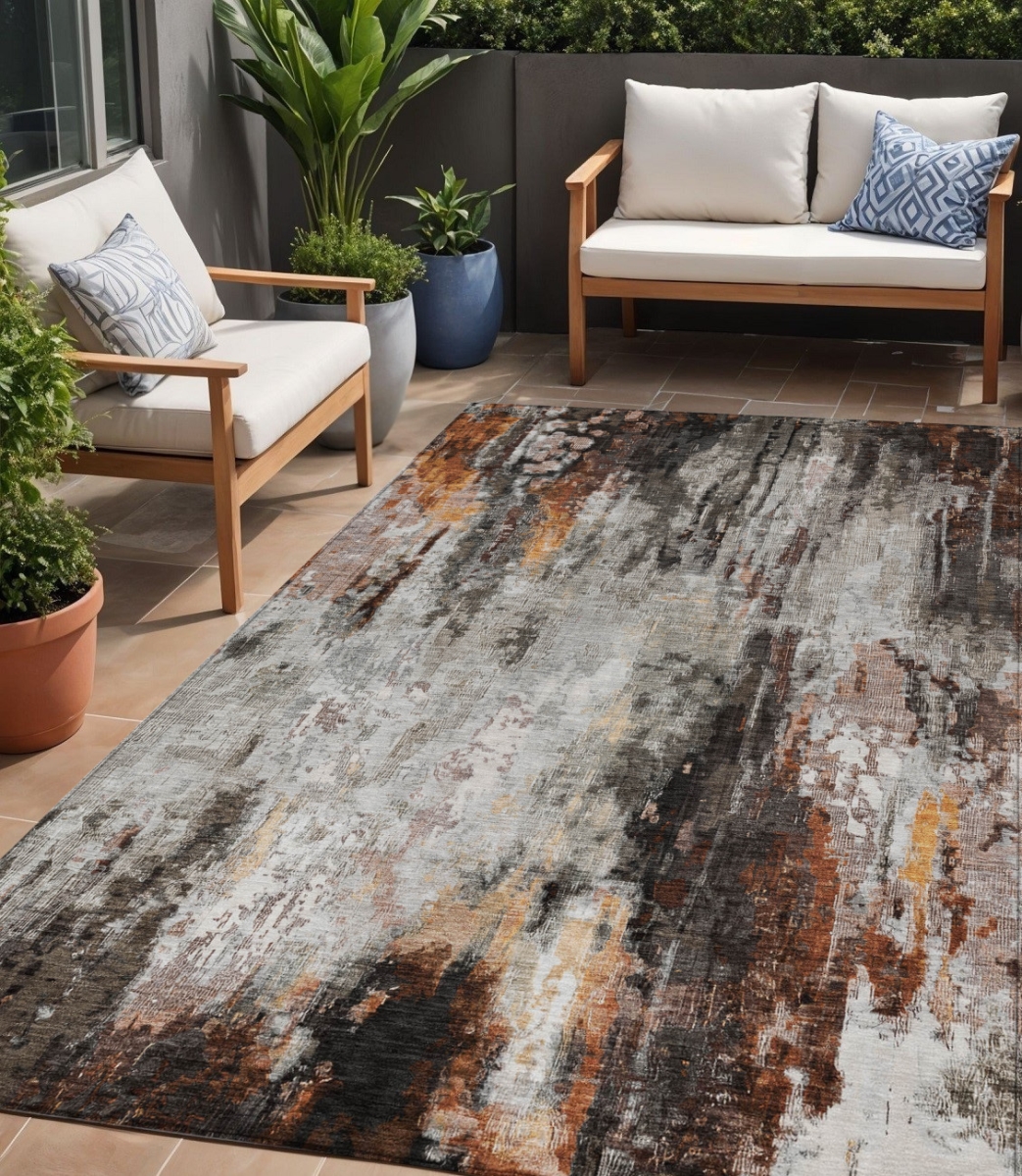 615861 5 x 8 ft. Gray Rust & Ivory Abstract Washable Indoor & Outdoor Rectangle Area Rug