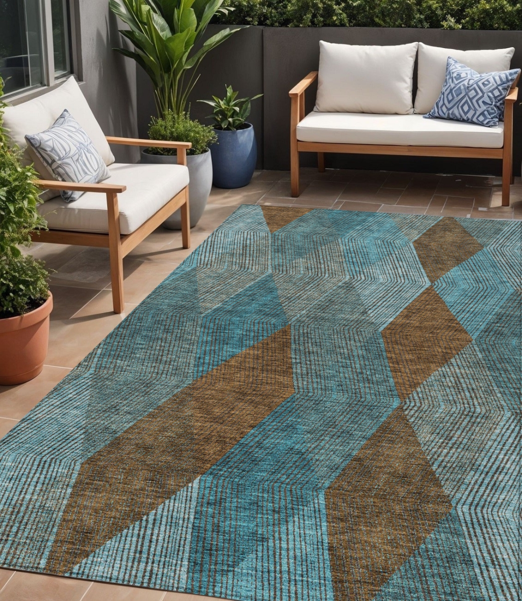613736 5 x 8 ft. Teal Blue Aqua & Brown Argyle Washable Indoor & Outdoor Rectangle Area Rug