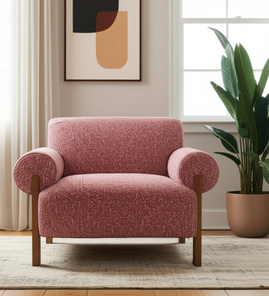 632601 39 in. Woven Upholstery & Solid Wood Arm Chair, Copper & Brown