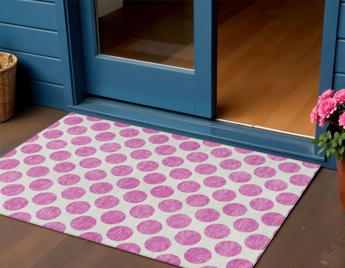 614875 3 x 5 ft. Blush & Ivory Polka Dot Washable Indoor & Outdoor Rectangle Area Rug
