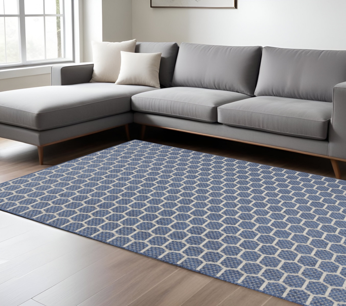 554833 6 x 9 ft. Blue & Ivory Geometric Indoor & Outdoor Rectangle Area Rug