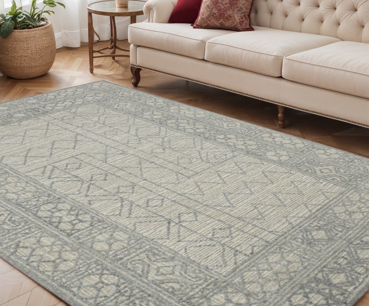 570320 5 x 8 ft. Gray & Ivory Wool Southwestern Hand Hooked Rectangle Area Rug