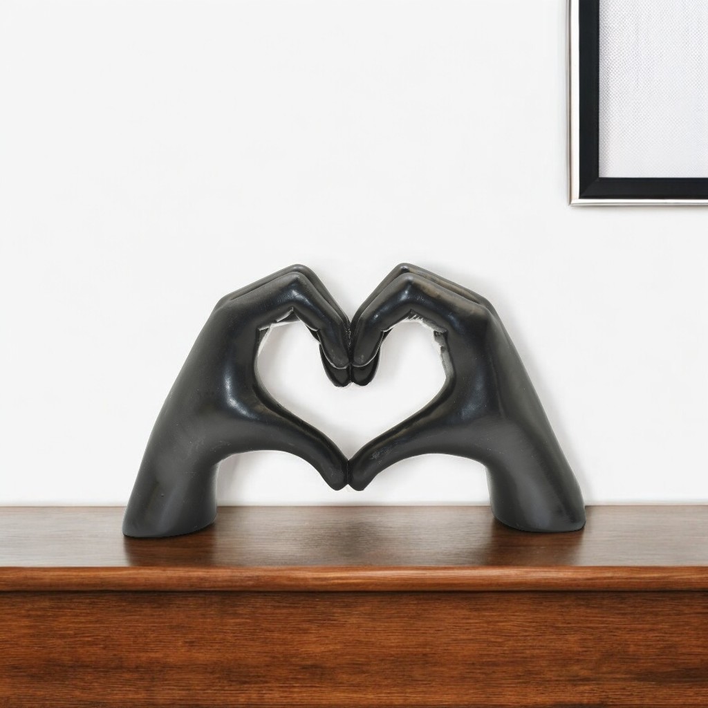 568334 4 in. Black Resin Heart Hands Tabletop Sculpture