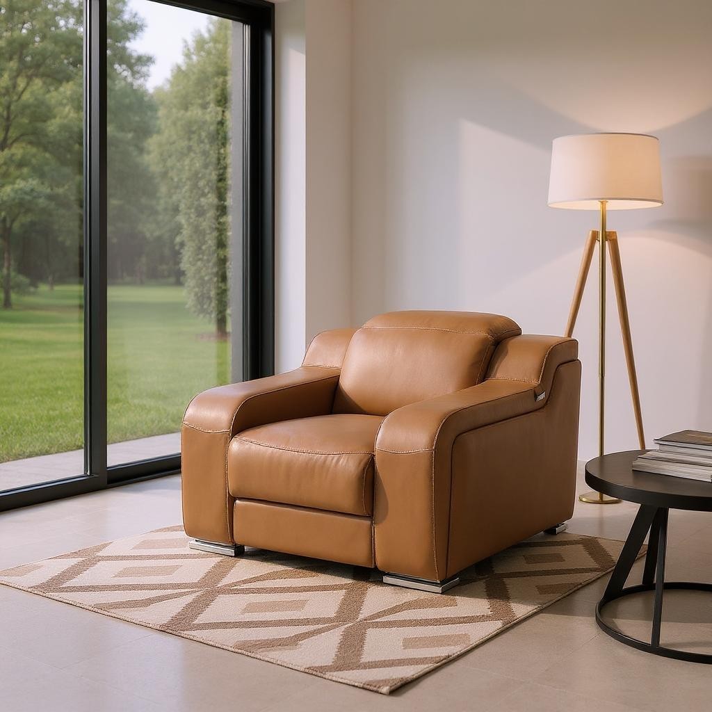 634539 41 in. Chestnut Italian Leather Wall Hugger Recliner with USB