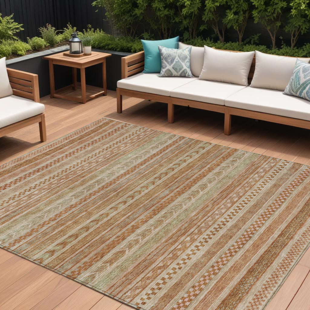 615389 8 x 10 ft. Terra Cotta & Rust Striped Washable Indoor & Outdoor Rectangle Area Rug