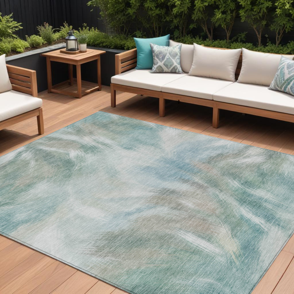631357 9 x 12 ft. Sky Blue & Ivory Abstract Washable Indoor & Outdoor Rectangle Area Rug