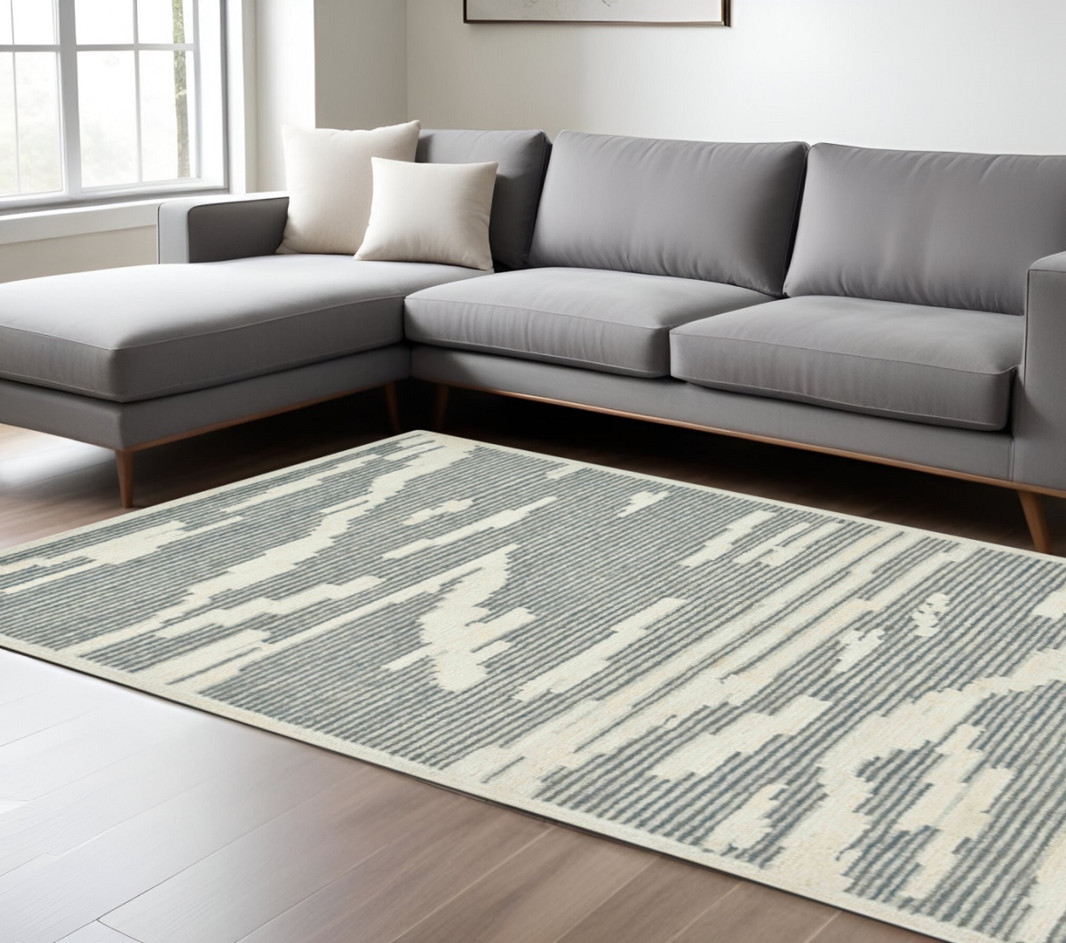 570373 8 x 10 ft. Gray & Ivory Wool Abstract Hand Hooked Rectangle Area Rug