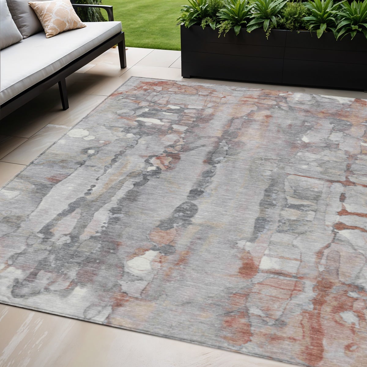 632114 5 x 8 ft. Copper & Gray Abstract Washable Indoor & Outdoor Rectangle Area Rug