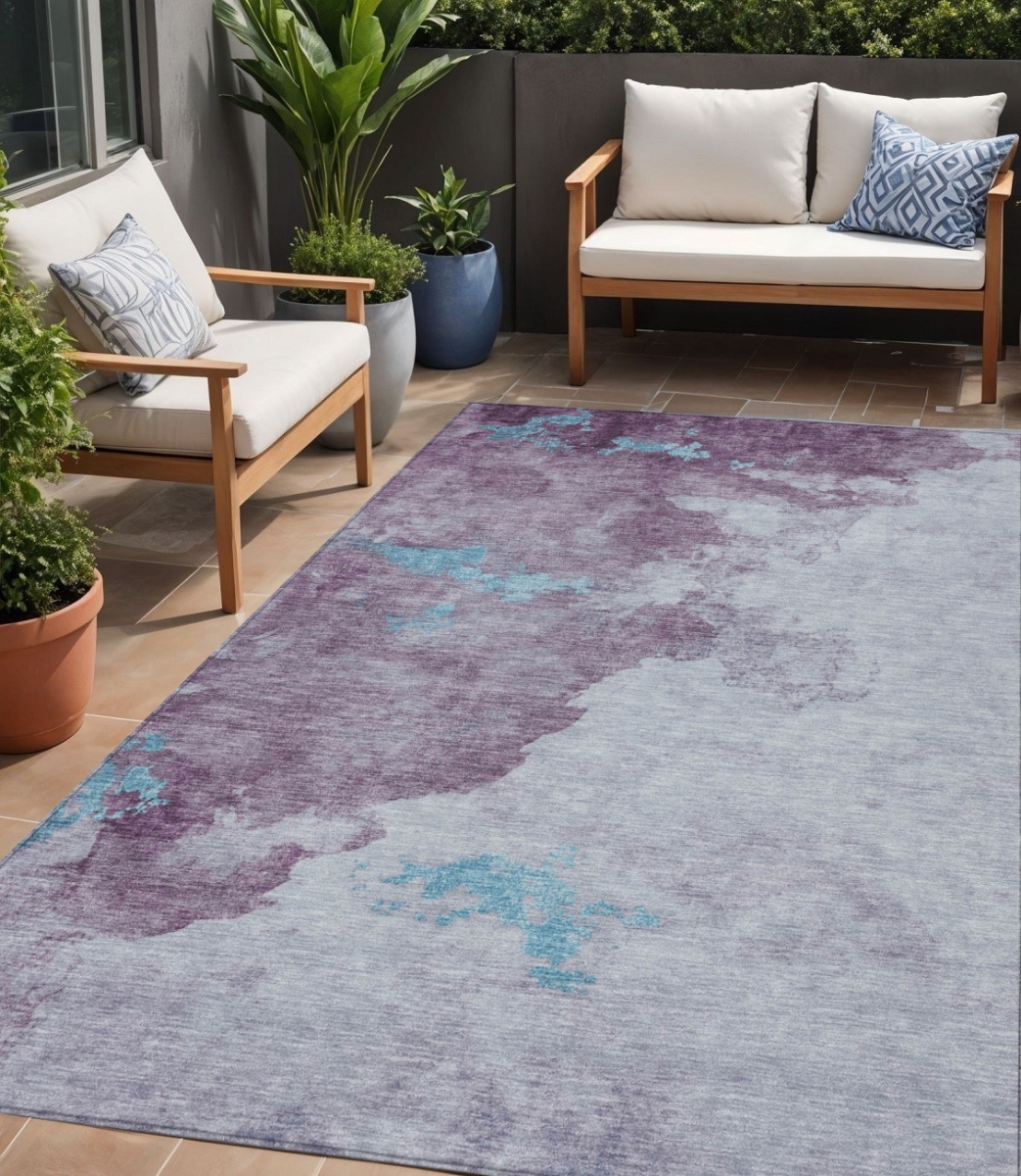 631810 5 x 8 ft. Lavender & Teal Blue Abstract Washable Indoor & Outdoor Rectangle Area Rug