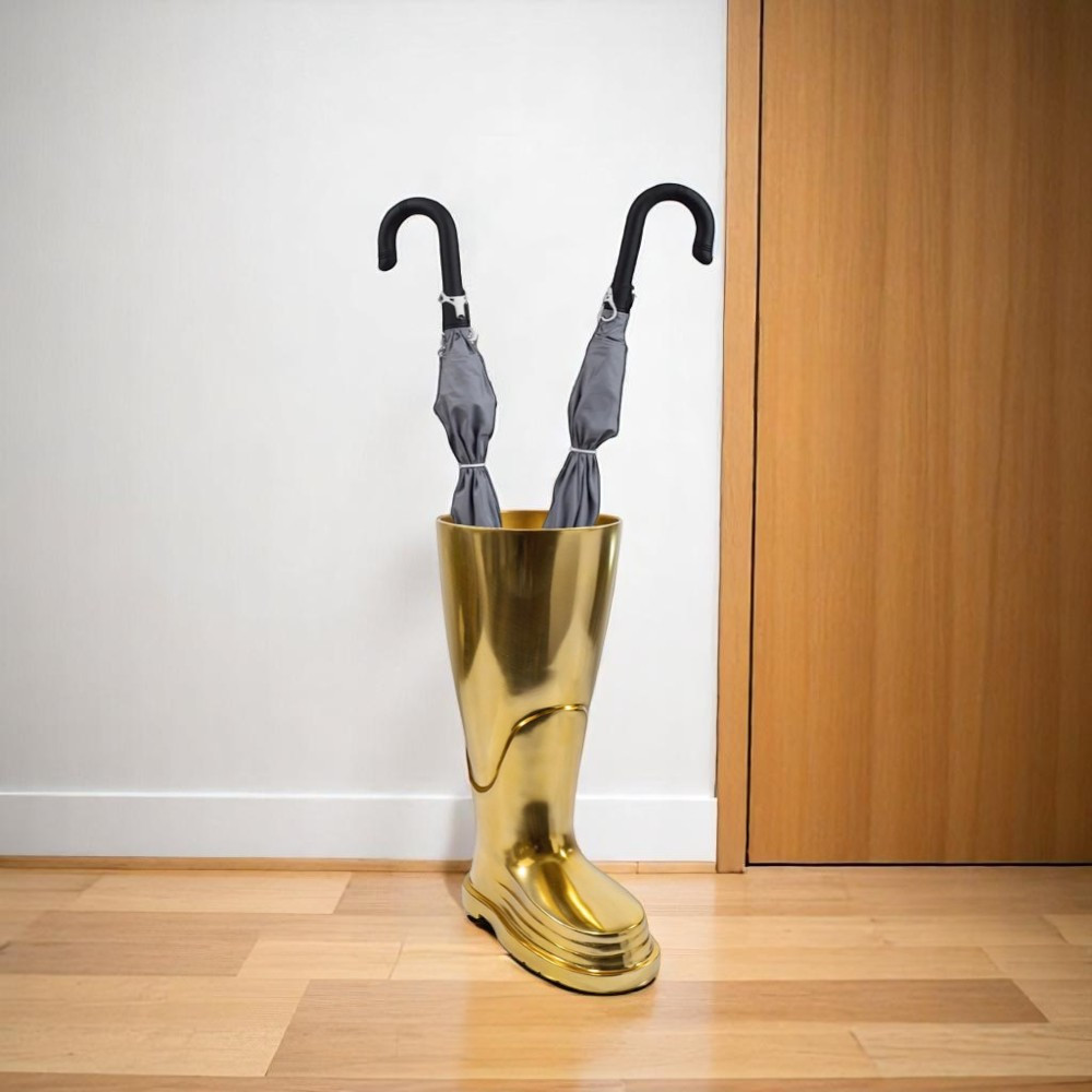 628122 16 in. Gold Aluminum Firefighter Boot Umbrella Stand
