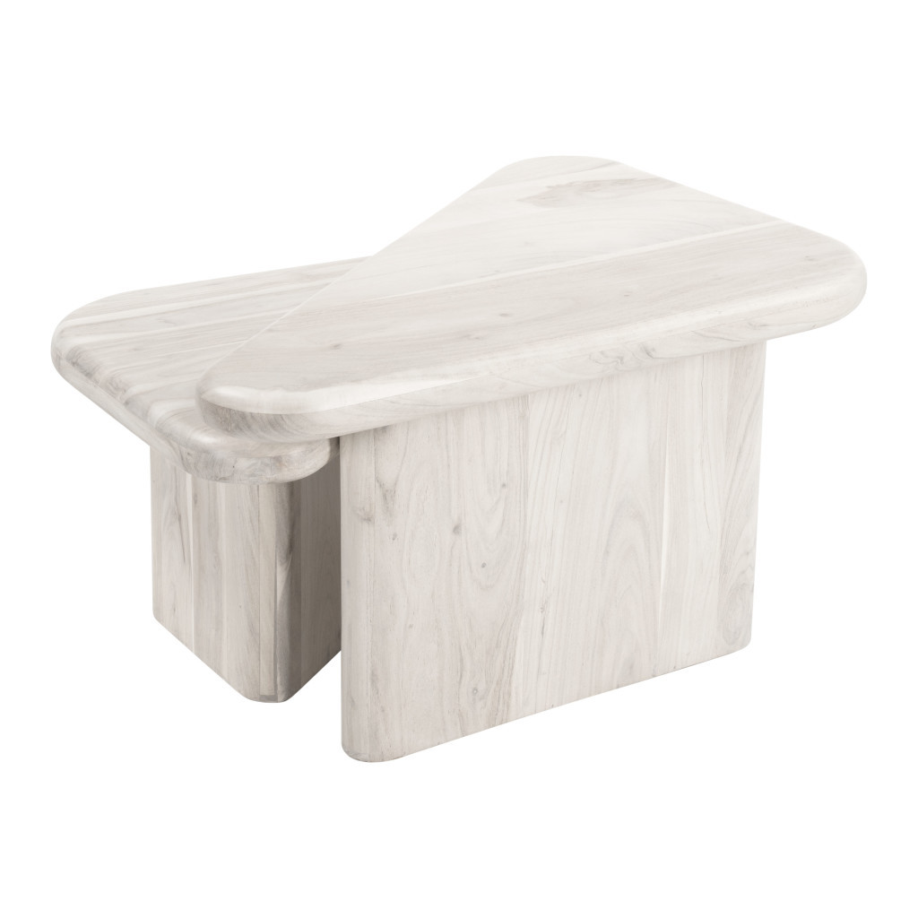 576837 Natural Solid Wood Triangle Pedestal Nested Coffee Tables - Set of 2